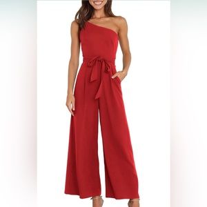 Anrabess women’s summer dressy one shoulder red jumpsuit